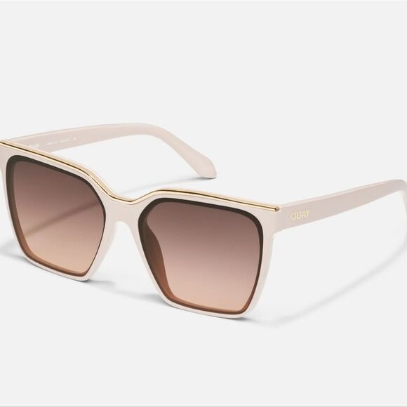 Quay Australia Level Up Large Square Sunglasses- Champagne Frame/Brown Fawn Lens - Picture 1 of 8